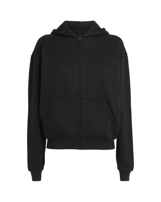 Skims Black Cotton-Blend Fleece Classic Hoodie