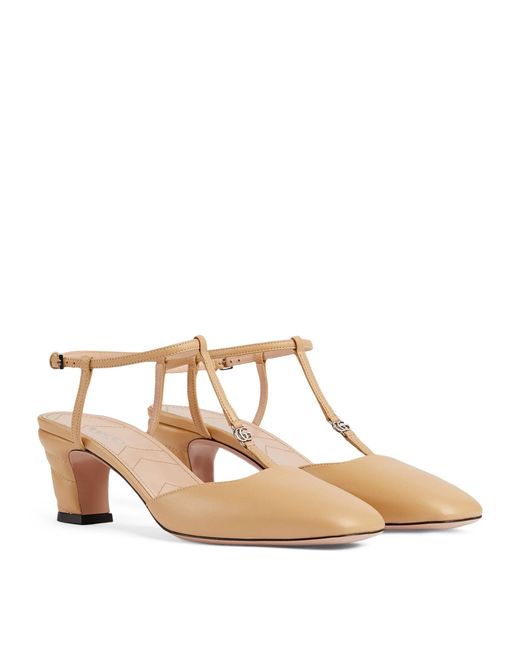 Gucci Natural Leather Double G Slingback Pumps 55