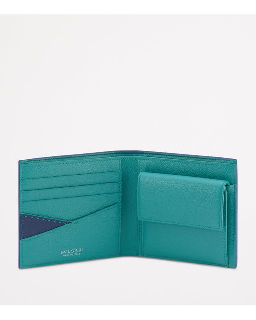 BVLGARI Blue Leather Compact Bifold Wallet