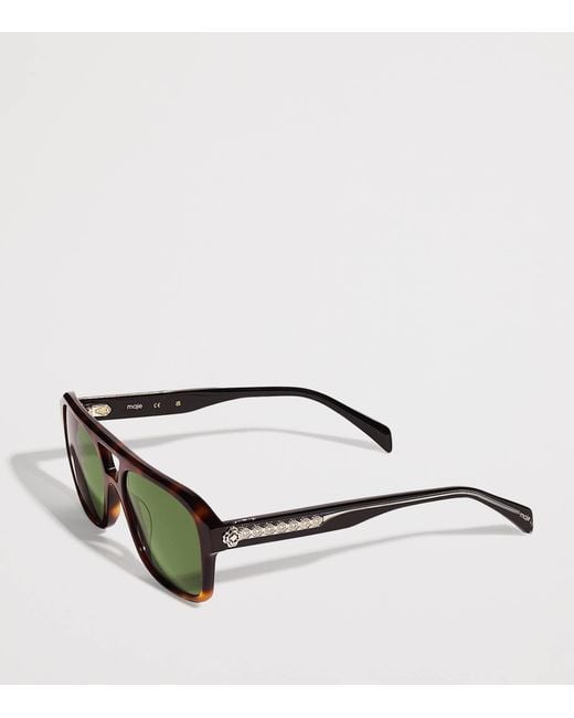 Maje Green Acetate Square Aviator Sunglasses