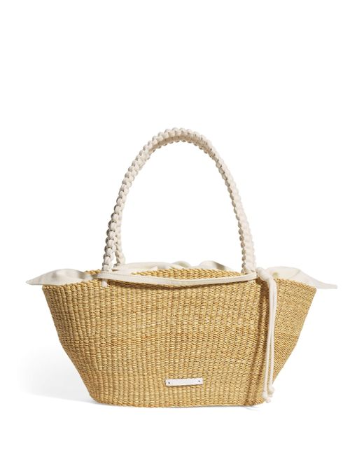 Muuñ White Straw Margareth Tote Bag