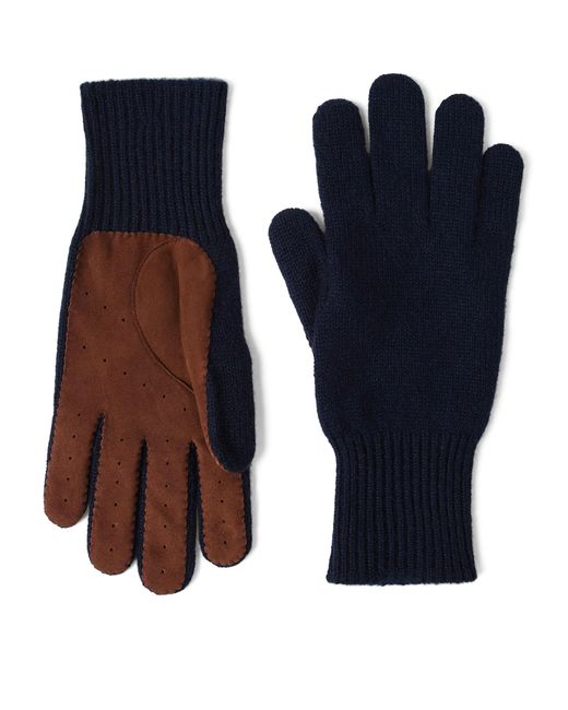 Brunello Cucinelli Blue Cashmere-Suede Gloves for men