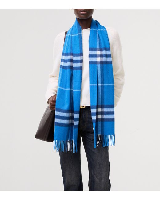 Burberry Blue Cashmere Check Scarf