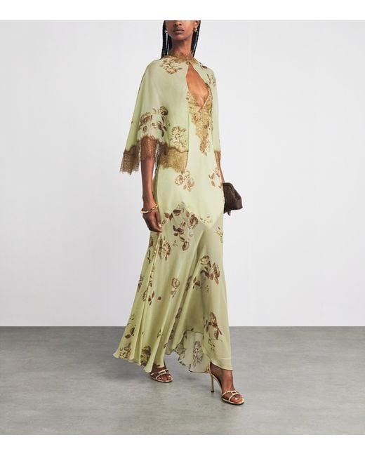 De La Vali Metallic Cielo Maxi Dress With Cape