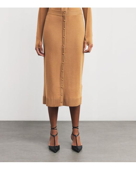 Victoria Beckham Brown Button-Detail Midi Skirt