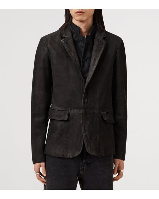 AllSaints Black Leather Survey Blazer for men