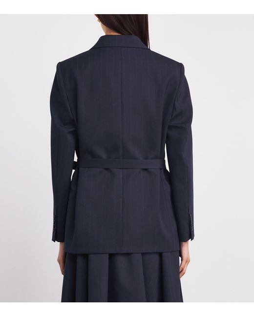 Maje Blue Wool-Blen Chalk Stripe Blazer