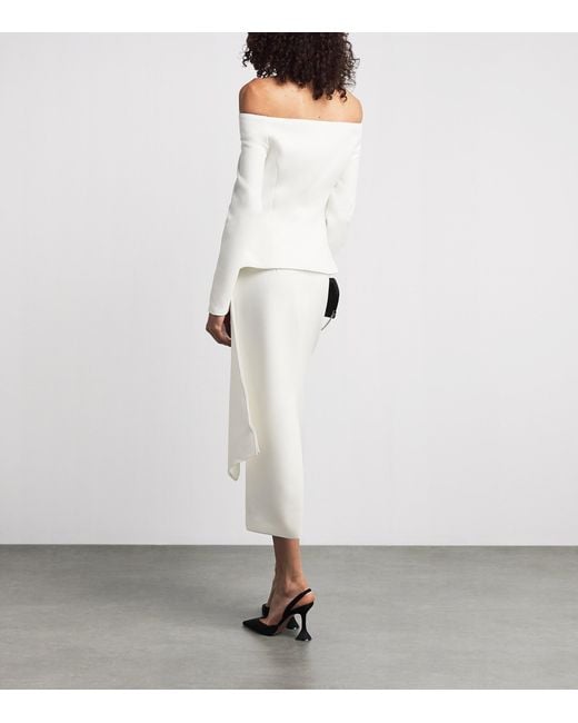 Roland Mouret White Off-The-Shoulder Draped Jacket