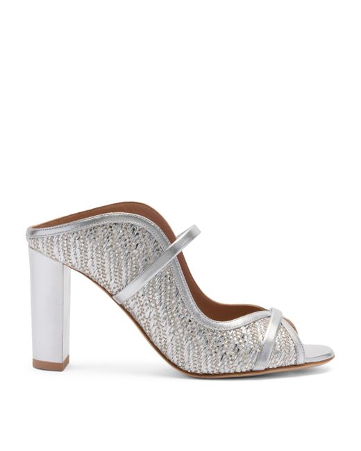 Malone Souliers White Metallic Raffia Norah Heeled Sandals 85