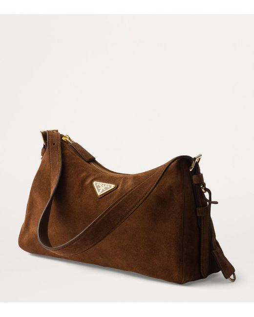Prada Brown Medium Suede Aimée Shoulder Bag