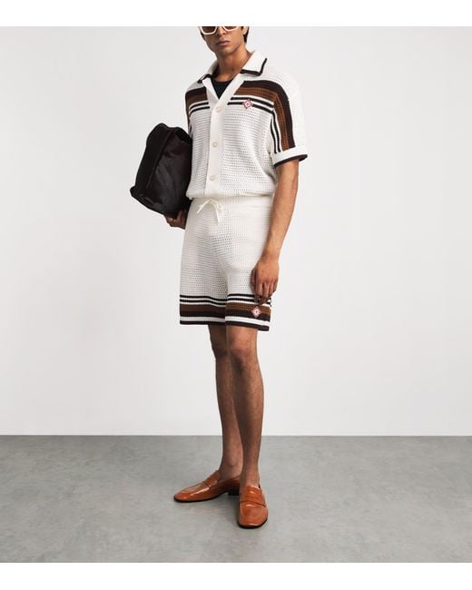 Casablanca White Crochet Stripe Shorts for men