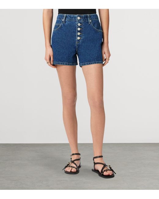 AllSaints Blue Buttoned Mid-Rise Denim Shorts
