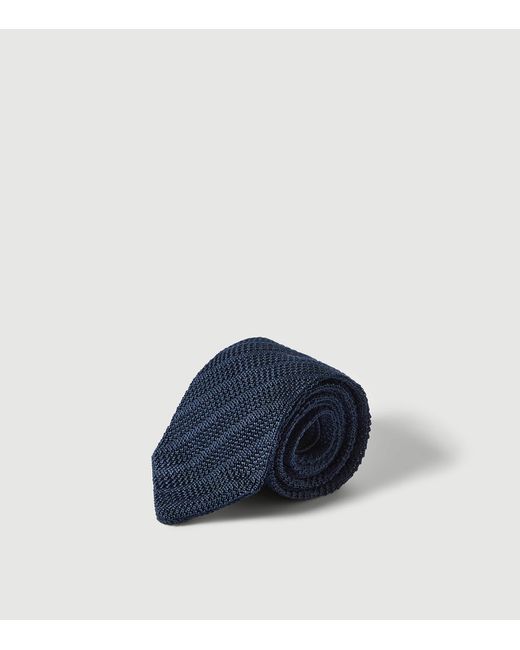 Brunello Cucinelli Blue Silk Knitted Striped Tie for men