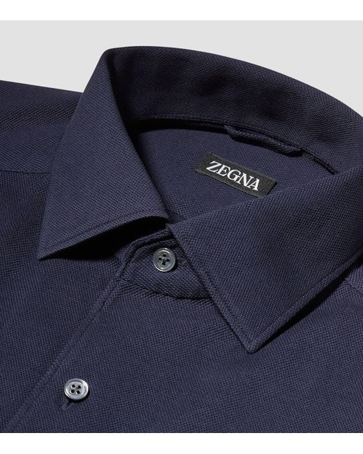 Zegna Blue Cotton Jersey Long-sleeved Shirt for men