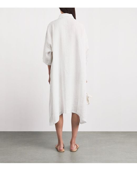 Eskandar White Linen-Blend Stripe Midi Shirt Dress