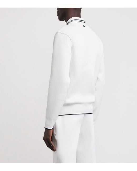 Lacoste White Tennis Heritage Polo Collar Quarter-Zip Sweatshirt for men