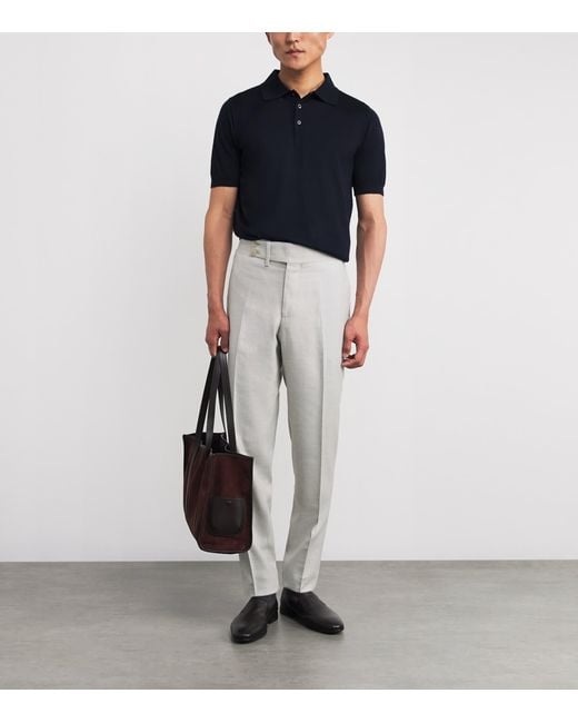 Isaia Gray Wool-Silk-Linen Trousers for men