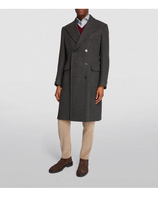 Ralph Lauren Purple Label Cashmere Herringbone Overcoat in Black for