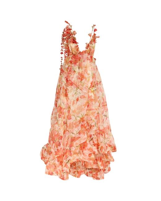 Zimmermann Orange Silk Organza Floral Tranquillity Gown