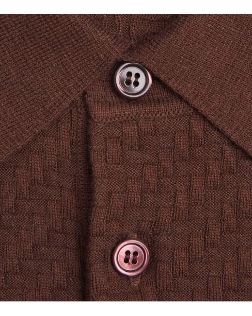 Brioni Brown Cotton-Silk-Cashmere Woven Polo Shirt for men