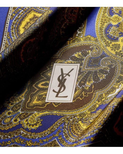 Saint Laurent Blue Silk Paisley Print Scarf