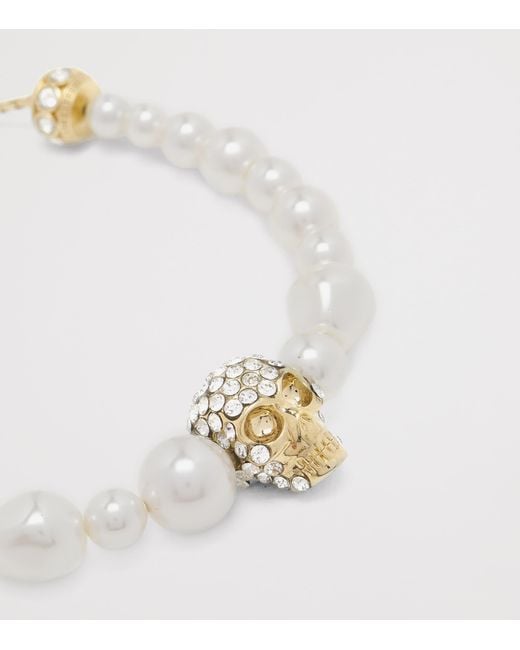 McQueen Metallic Faux Pearl And Skull Bracelet for men