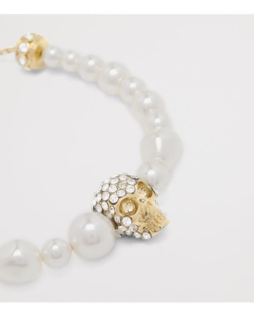 Alexander McQueen Metallic Faux Pearl And Skull Bracelet for men