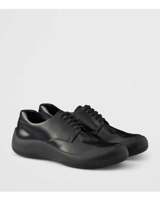 Prada Black Leather Logo Derby Shoes for men
