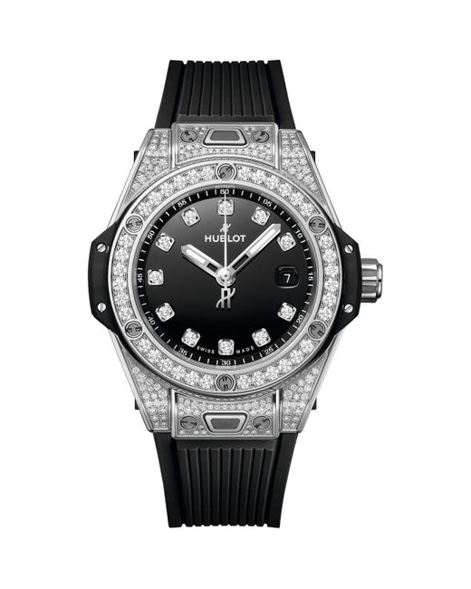 Hublot Black Stainless Steel And Pavé Diamond Big Bang One Click Watch