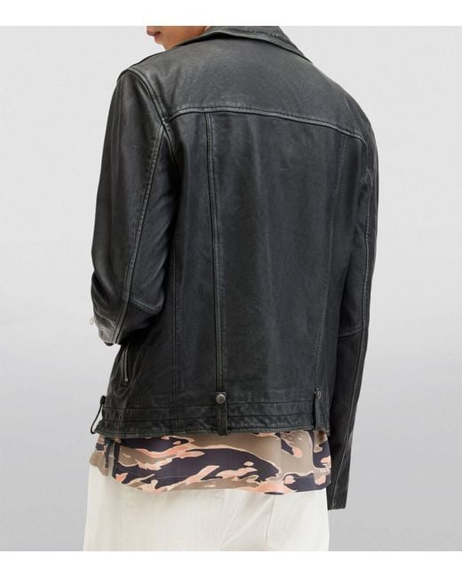 AllSaints Black Leather Rosser Biker Jacket for men