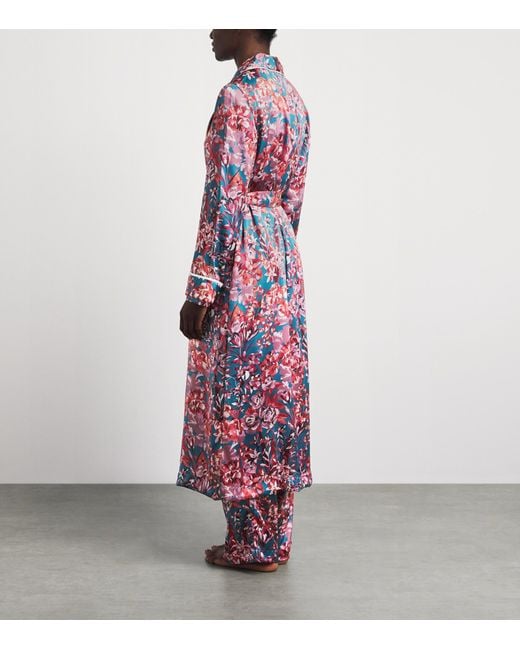 Derek Rose Red Silk Floral Night Robe