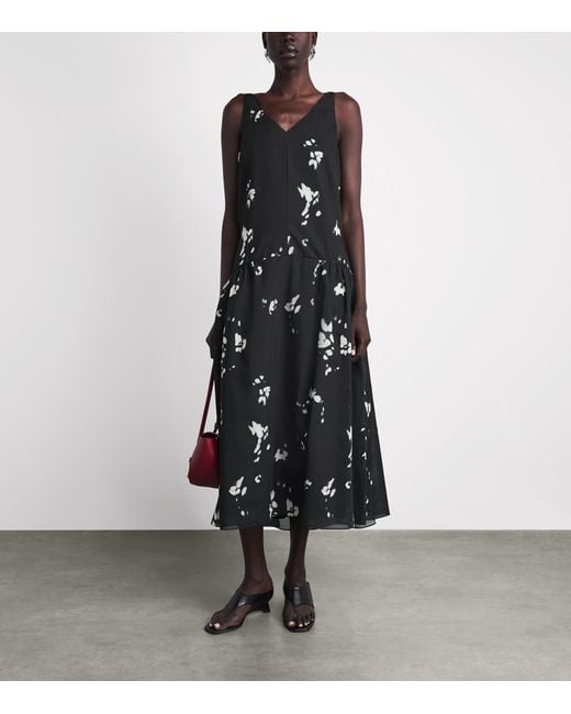 Theory Black Satin V-Neck Midi Dress