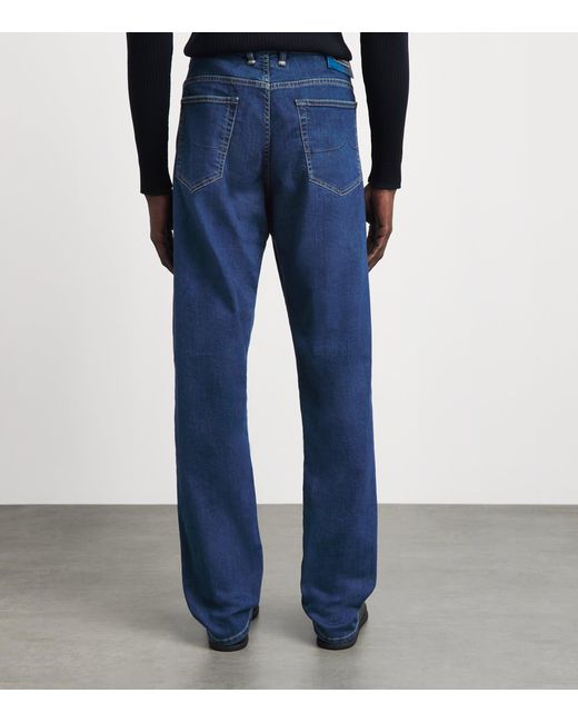 Jacob Cohen Blue Limited Edition Ostrich Leather-Patch Bard Slim Jeans for men