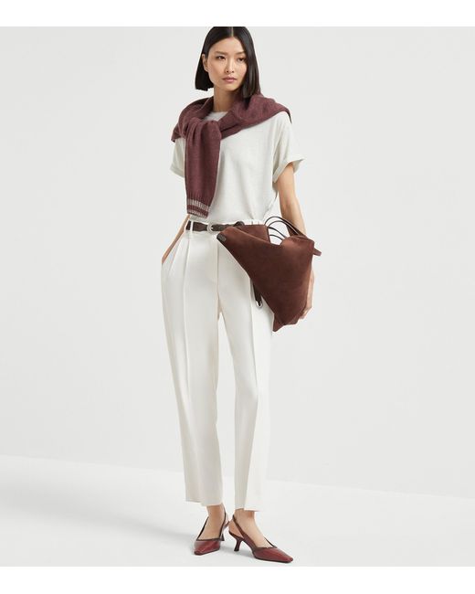 Brunello Cucinelli White Cashmere-Silk-Blend T-Shirt
