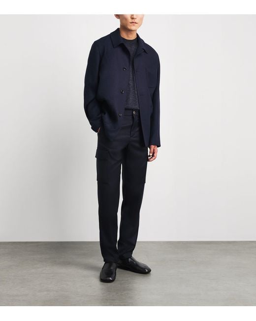 Lardini Blue Wool-Cashmere Check Chore Jacket for men