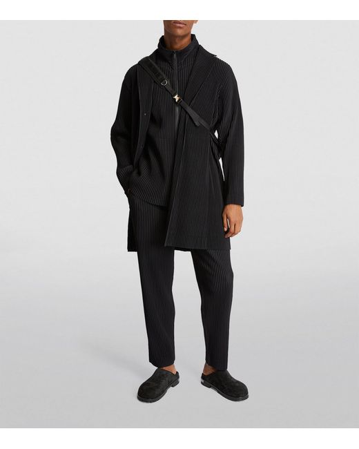 Homme Plissé Issey Miyake Black Pleated Overcoat for men