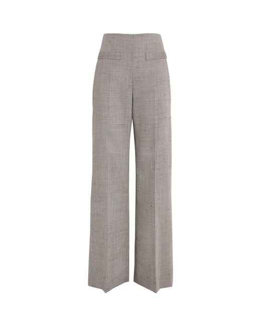 Sandro Gray Wool-Blend Check Wide-Leg Trousers