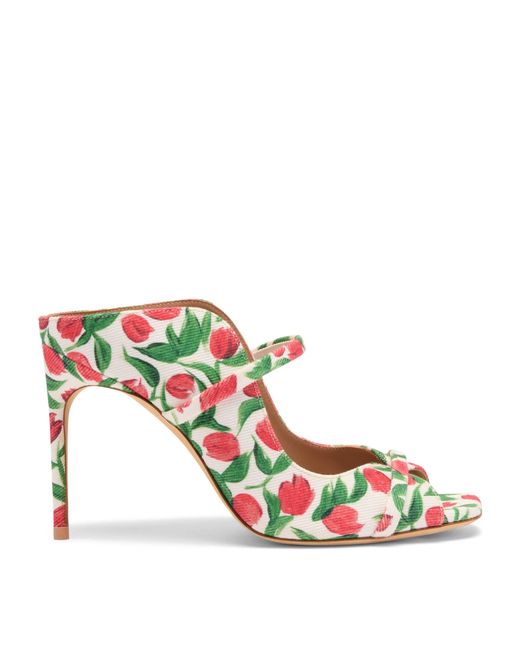 Malone Souliers White Canvas Tulip Print Noah Heeled Sandals 90