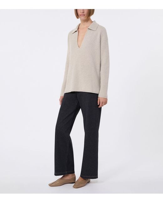 Max Mara White Cashmere Collared Sweater