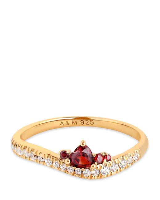 Astrid & Miyu Metallic Plated Sterling, Garnet And Cubic Zirconia Serpent Wave Ring