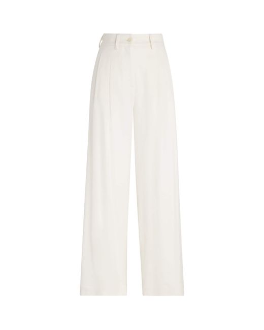 Colombo White Kid Cashmere Wide-Leg Tailored Trousers