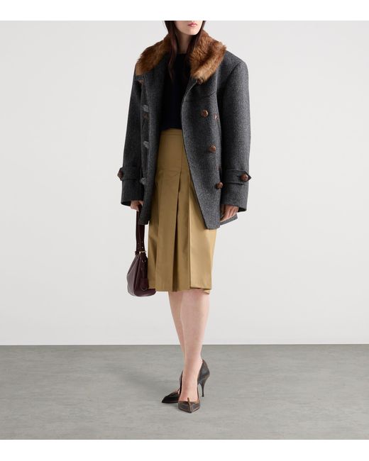 Prada Natural Technical Pleated Midi Skirt