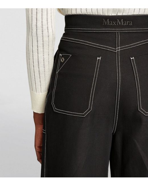 Max Mara Black Cotton-linen Wide-leg Jeans