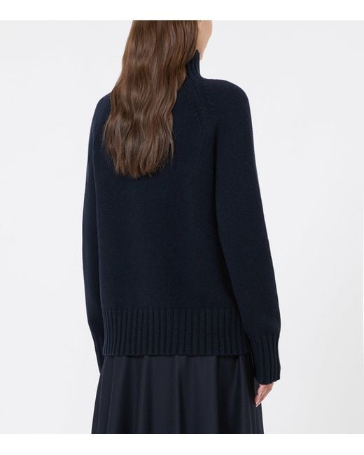 Max Mara Blue Wool-Cashmere High-Neck Sweater
