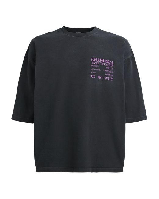 Willy Chavarria Black Cotton Graphic Tattoo T-Shirt for men