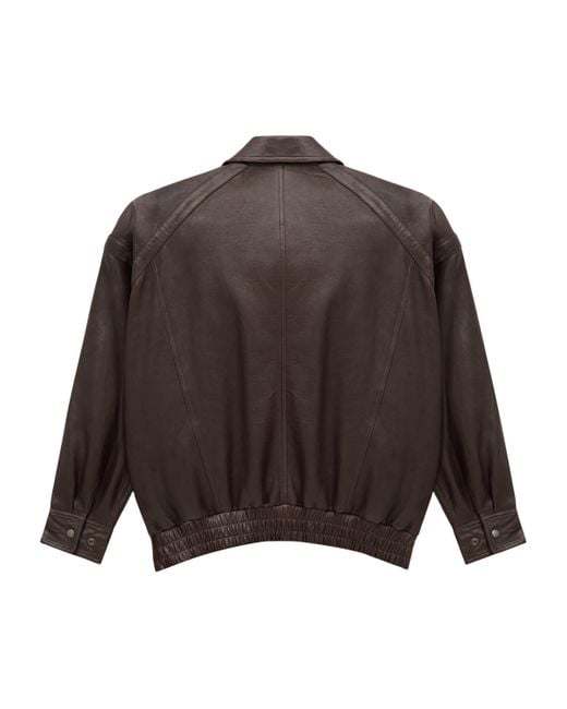 Saint Laurent Brown Leather Bomber Jacket