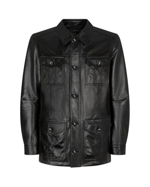 Tom Ford Black Leather Safari Shirt Jacket for men