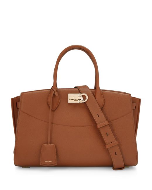 Ferragamo Brown Large Leather New Studio Top-Handle Bag