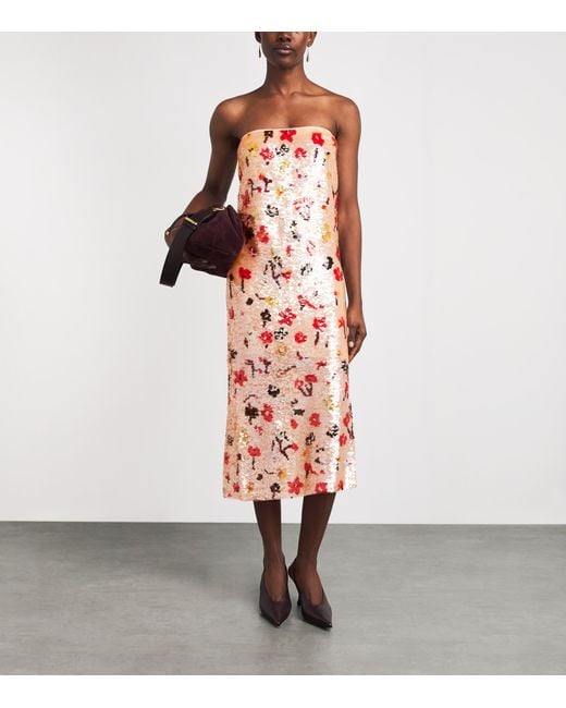 Tory Burch White Strapless Sequin Midi Dress