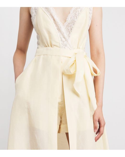 Sandro White Linen-Blend Lace-Trim Midi Dress